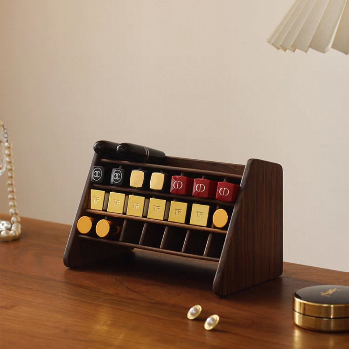 Kiera Walnut Lipstick Organizer With 21-Slot
