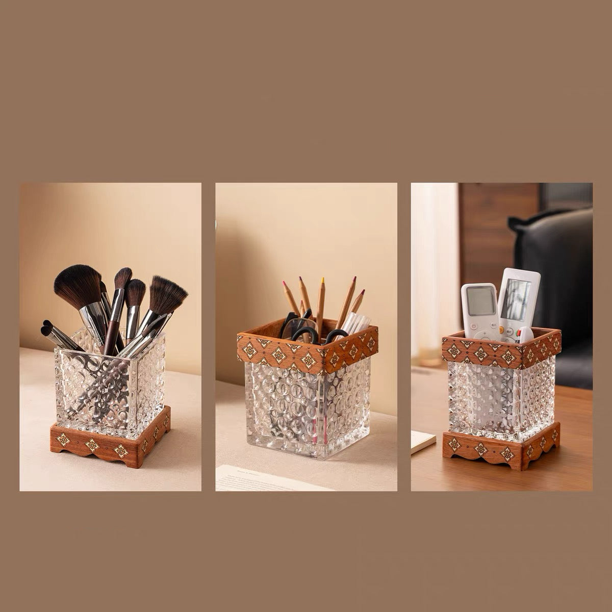 Oaklyn Rosewood Glass Makeup Brush Organizer