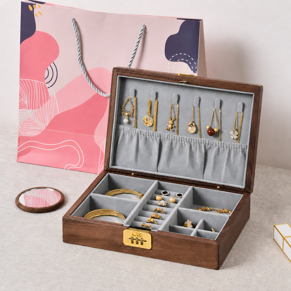 Vivienne Walnut Locking Jewelry Box