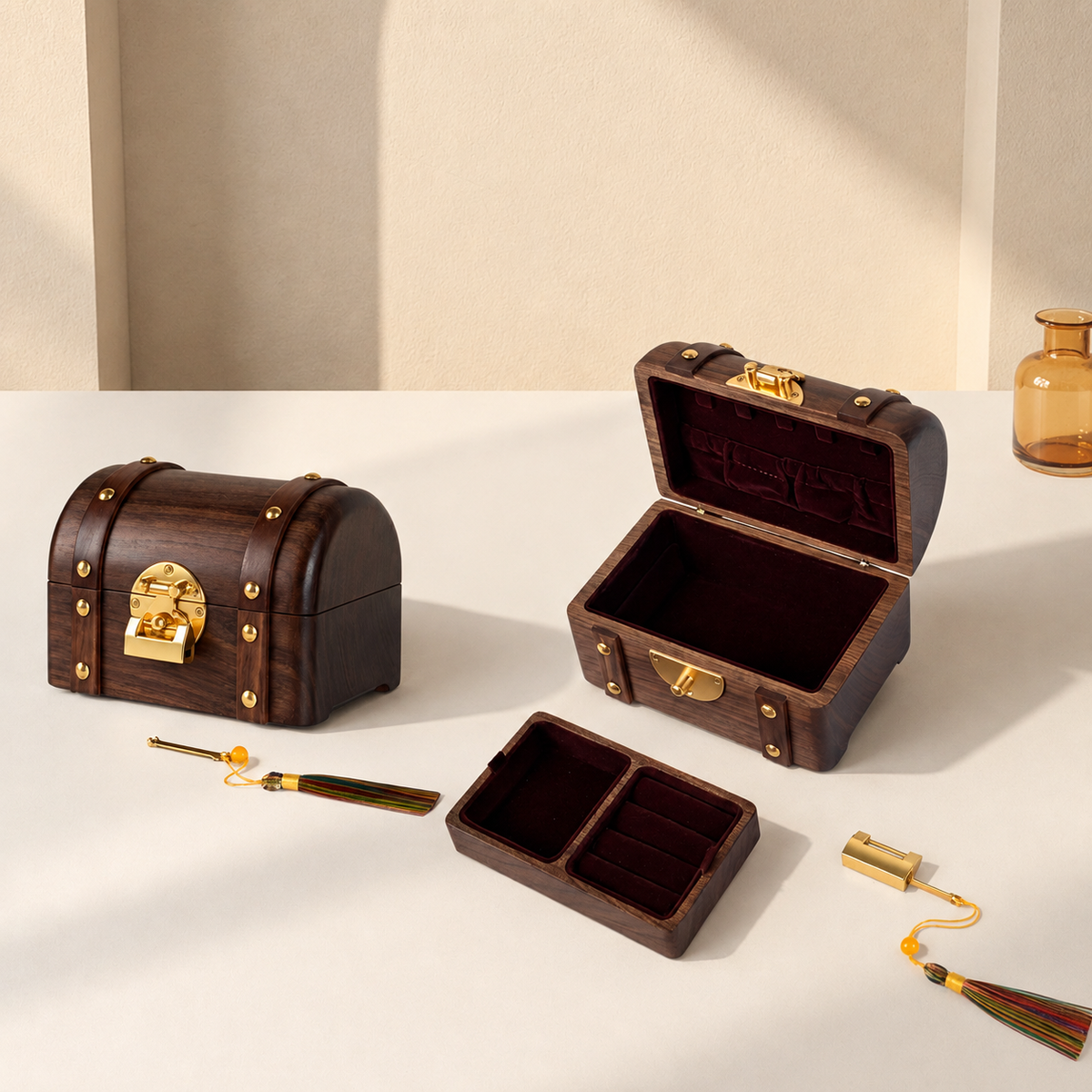 Odette Solid Walnut Treasure Chest Jewelry Box