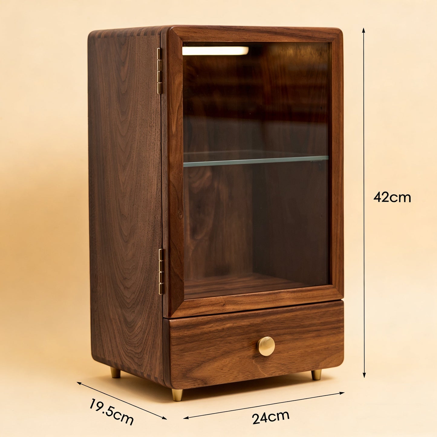 Anna Solid Walnut Skincare Storage Cabinet with Glass Door