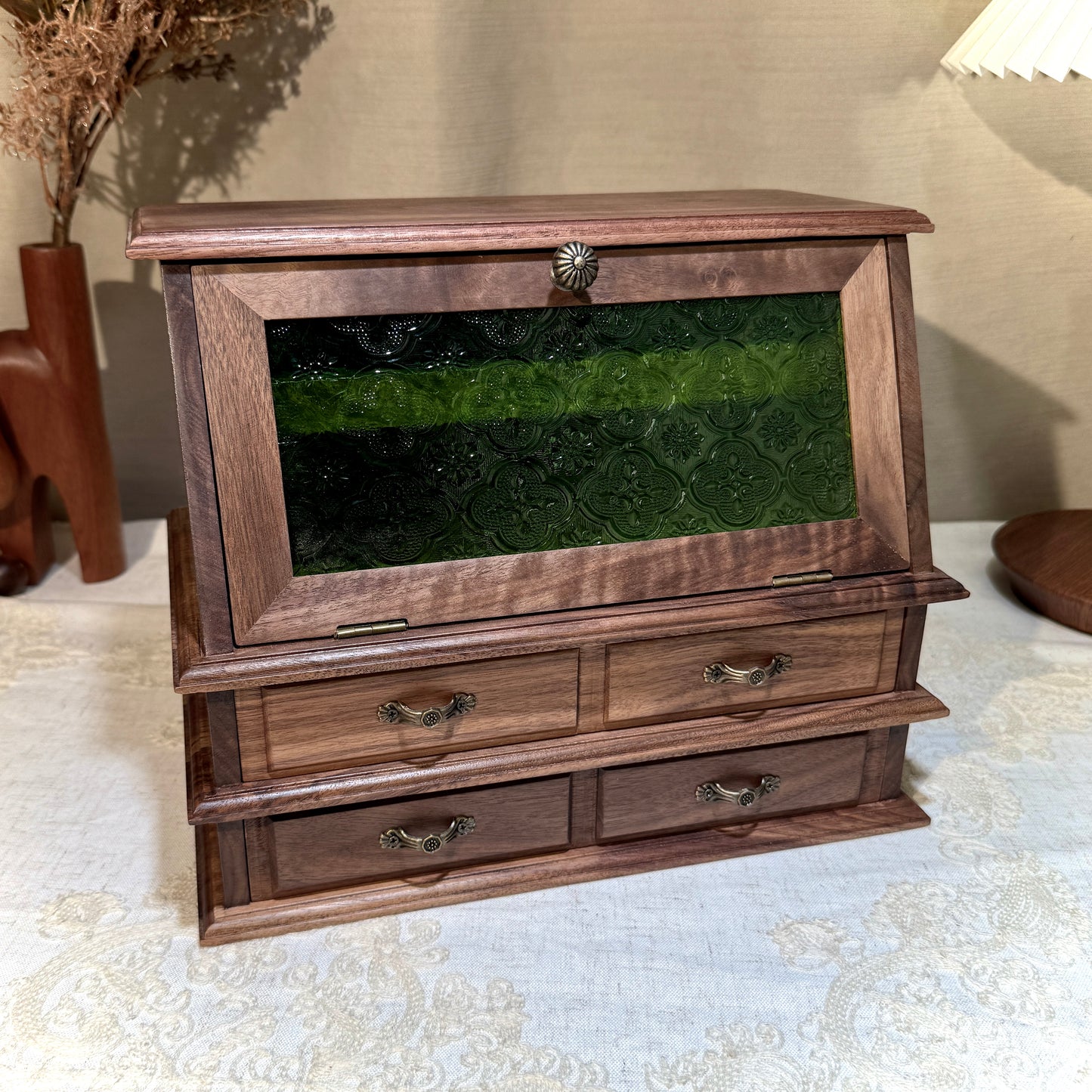 Leah Solid Walnut Jewelry Box