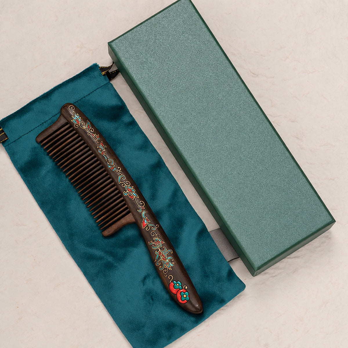 Livia Hand-Painted Solid Wood Fine-Tooth Comb