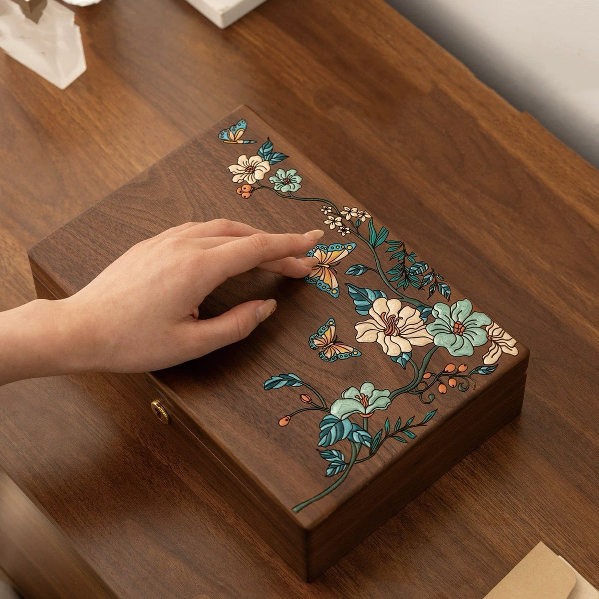Hazel Walnut Hand-Painted Jewelry Box