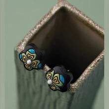 Aveline Hand-Painted African Blackwood Pearl Stud Earrings