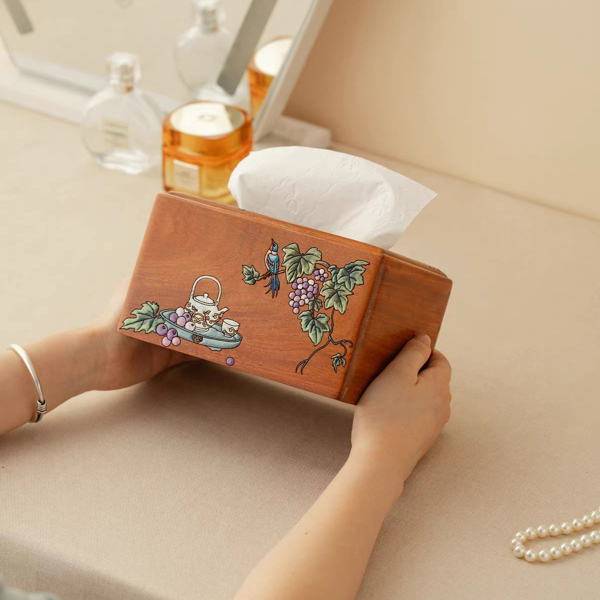 Marielle Hand-Painted Rosewood Tissue Box