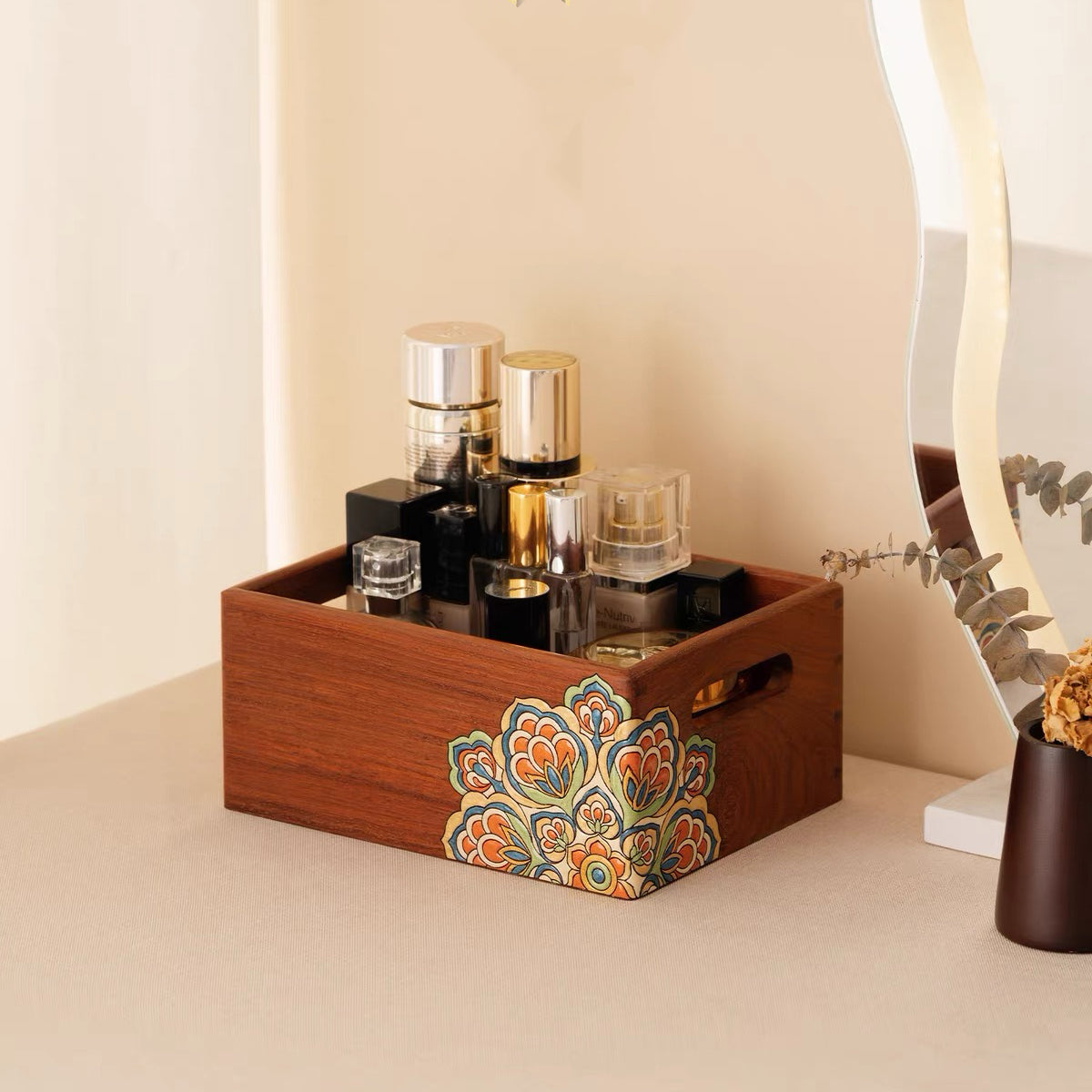 Estelle Hand-Painted Rosewood Makeup Organizer