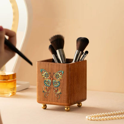 Ręcznie malowany pojemnik Elodie z drewna różanego na pędzle do makijażu