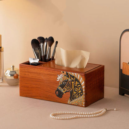 Philippa Hand-Painted Rosewood Tissue Box & Vanity Organizer