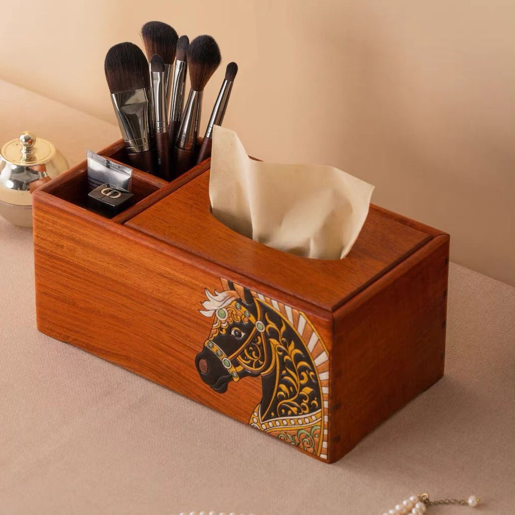 Philippa Hand-Painted Rosewood Tissue Box & Vanity Organizer