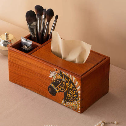 Philippa Hand-Painted Rosewood Tissue Box & Vanity Organizer