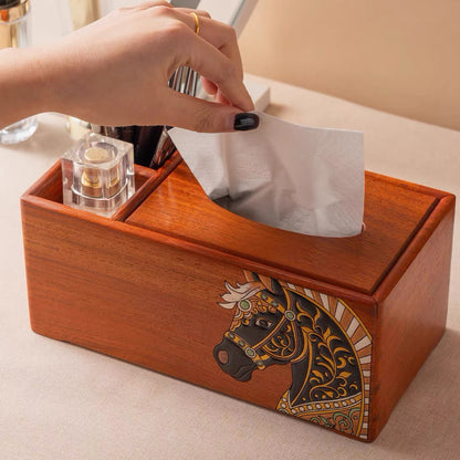 Philippa Hand-Painted Rosewood Tissue Box & Vanity Organizer