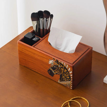 Philippa Hand-Painted Rosewood Tissue Box & Vanity Organizer