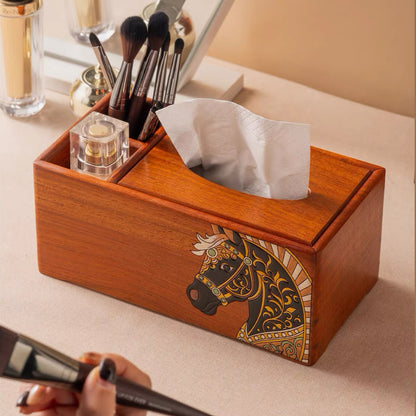 Philippa Hand-Painted Rosewood Tissue Box & Vanity Organizer
