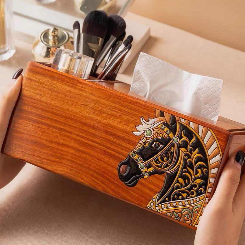 Philippa Hand-Painted Rosewood Tissue Box & Vanity Organizer