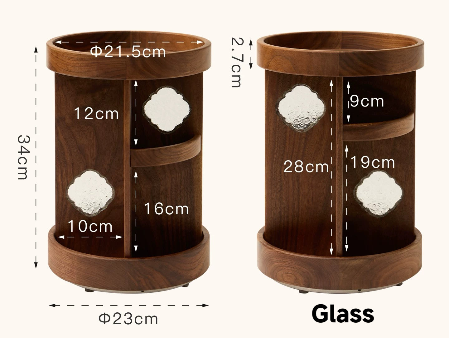 Charlotte Solid Walnut Rotating Makeup Storage Organizer