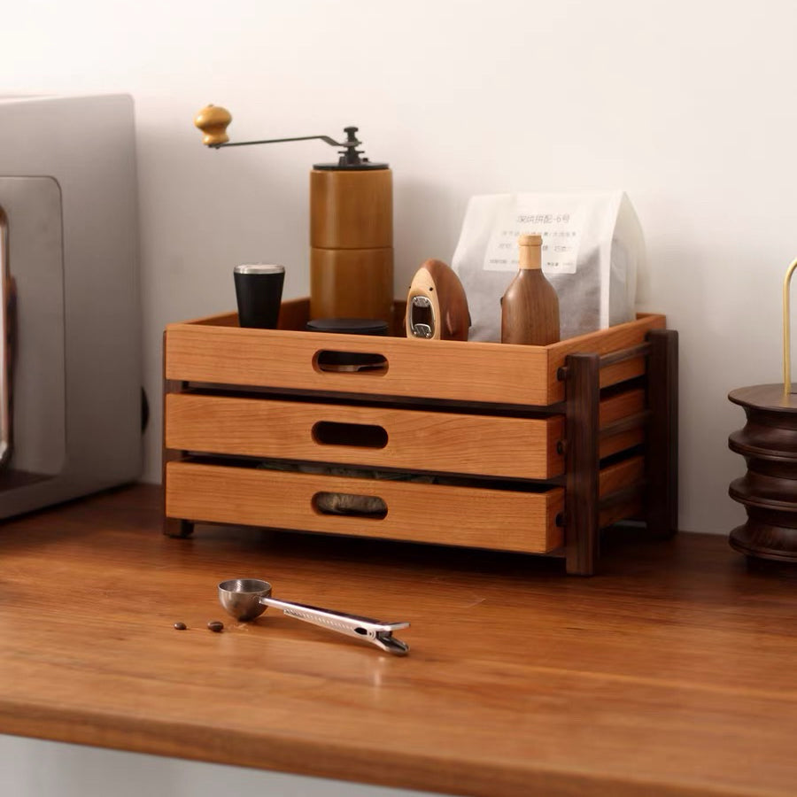 Soraya Cherry Wood Desk Organizer With Three-Tier Drawers
