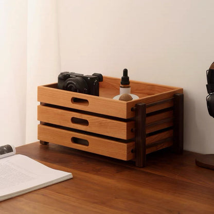 Soraya Cherry Wood Desk Organizer With Three-Tier Drawers