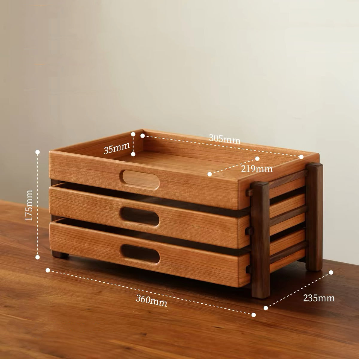 Soraya Cherry Wood Desk Organizer With Three-Tier Drawers