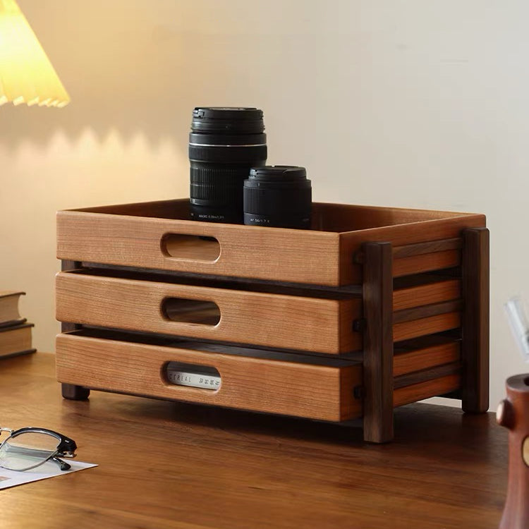 Soraya Cherry Wood Desk Organizer With Three-Tier Drawers