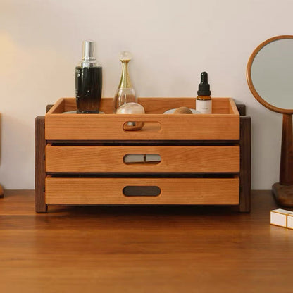 Soraya Cherry Wood Desk Organizer With Three-Tier Drawers