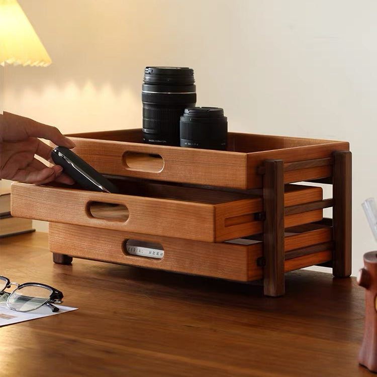 Soraya Cherry Wood Desk Organizer With Three-Tier Drawers