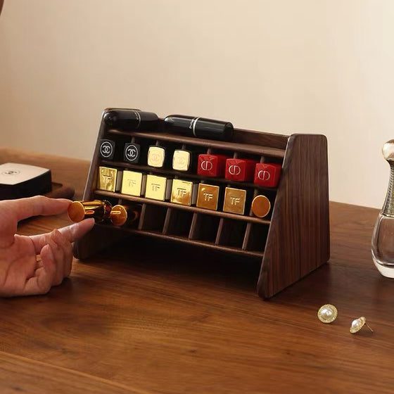 Kiera Walnut Lipstick Organizer With 21-Slot