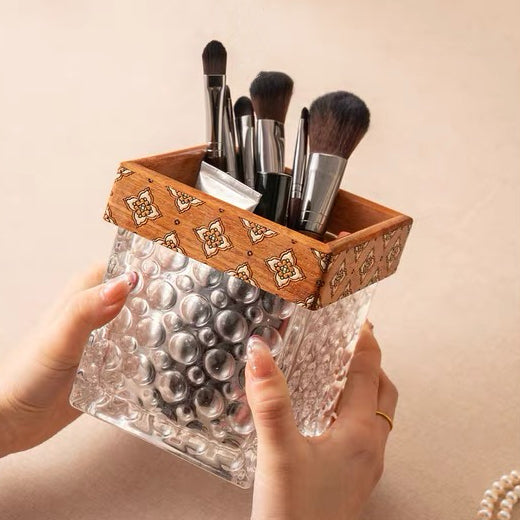 Oaklyn Rosewood Glass Makeup Brush Organizer