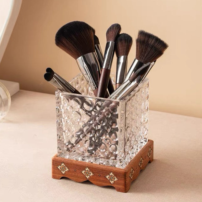Oaklyn Rosewood Glass Makeup Brush Organizer