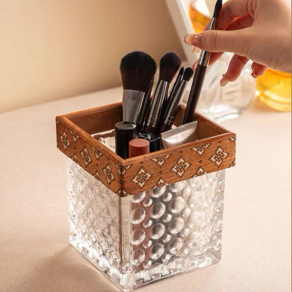Oaklyn Rosewood Glass Makeup Brush Organizer