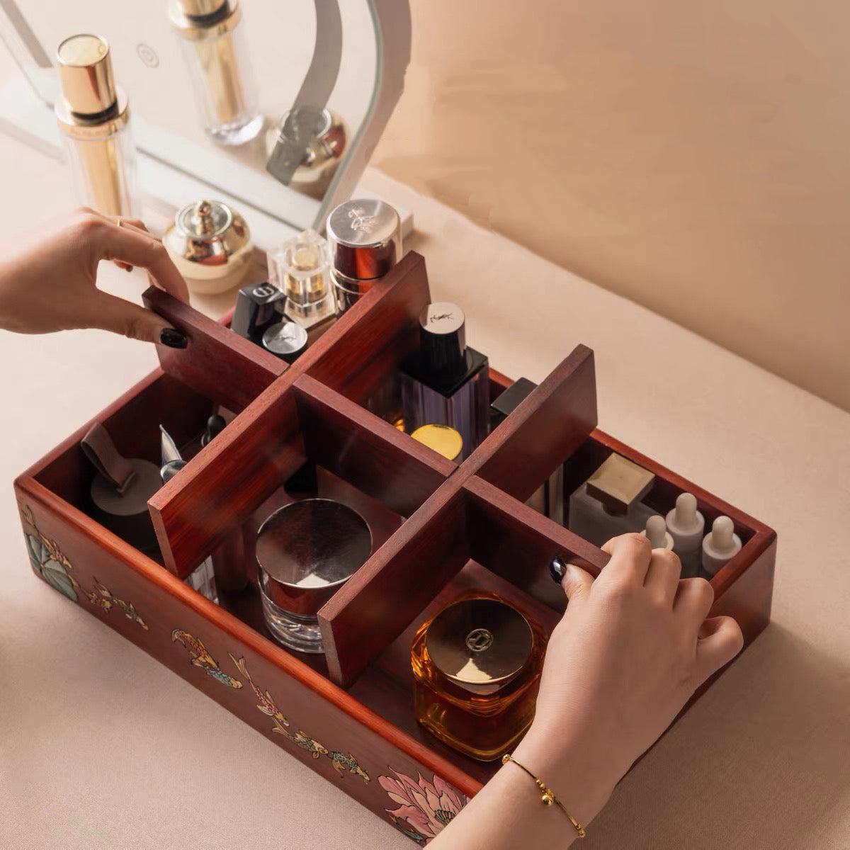 Marielle Rosewood Makeup & Remote Control Organizer