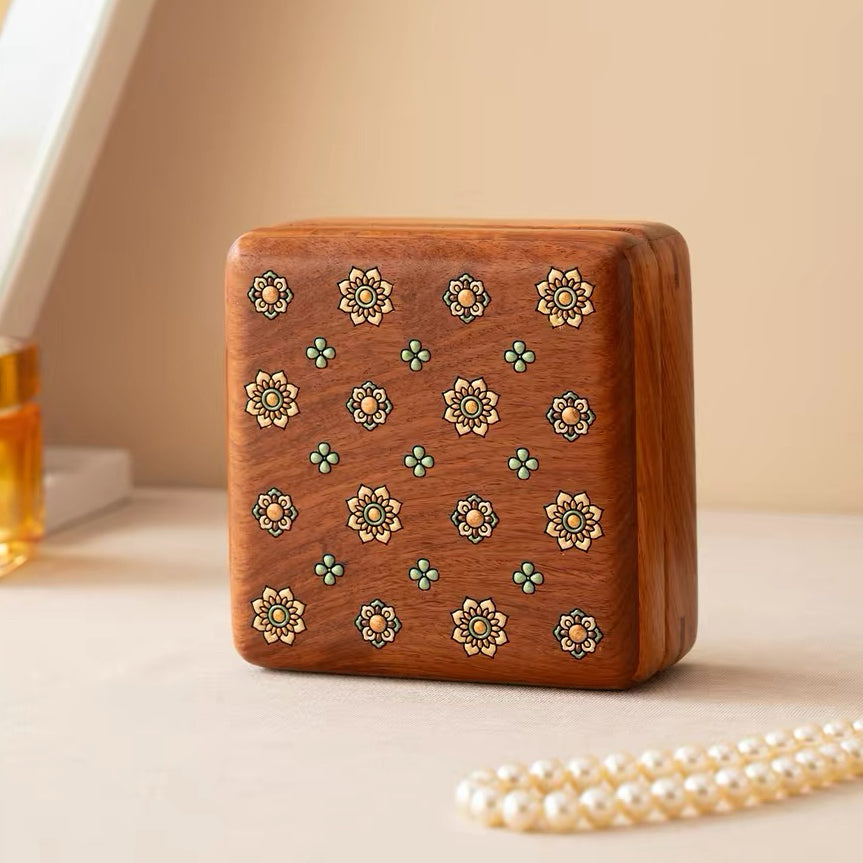 Celina Floral-Inlay Rosewood Jewelry Box