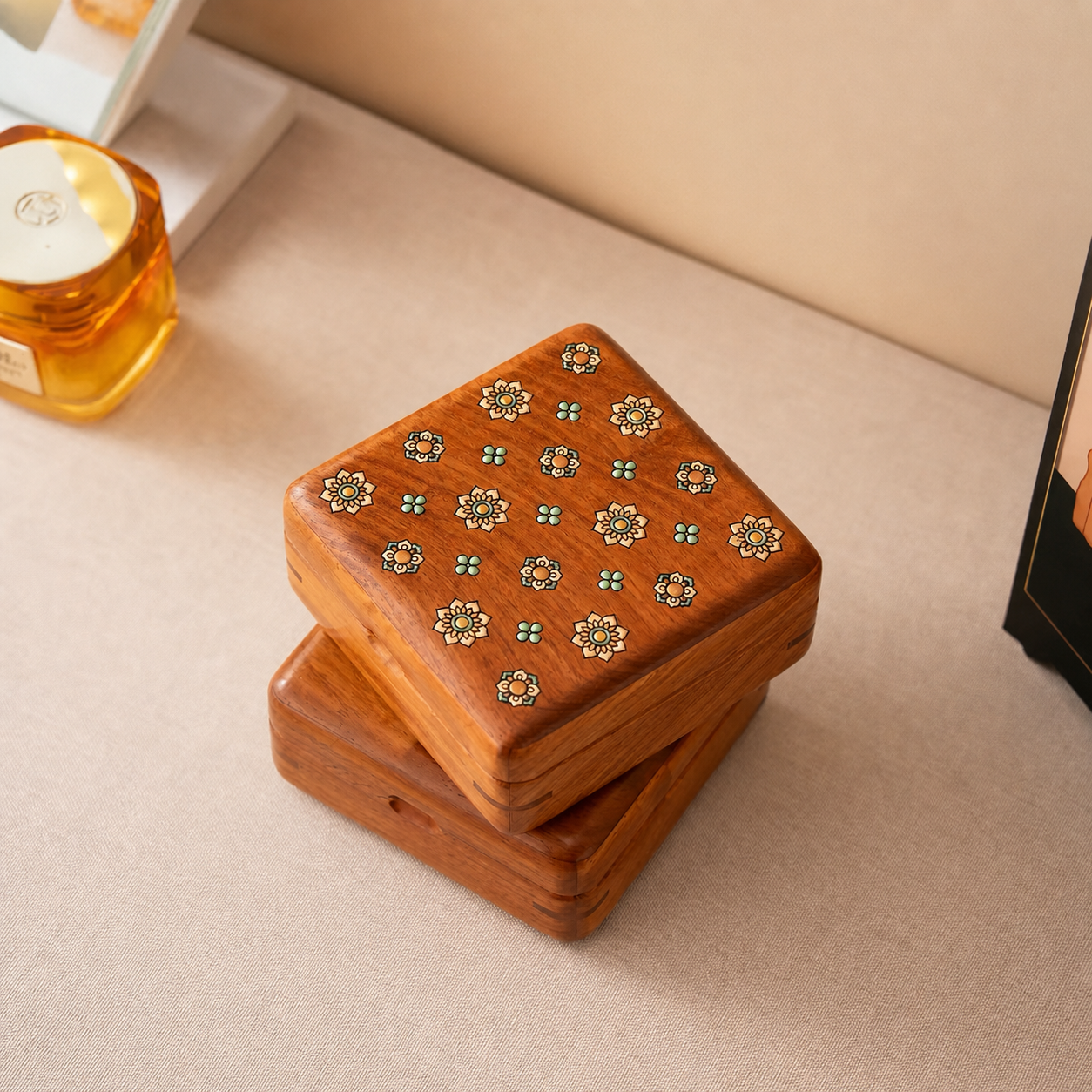 Celina Floral-Inlay Rosewood Jewelry Box