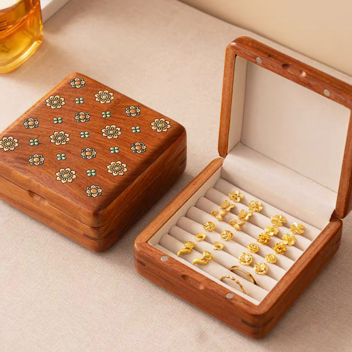 Celina Floral-Inlay Rosewood Jewelry Box