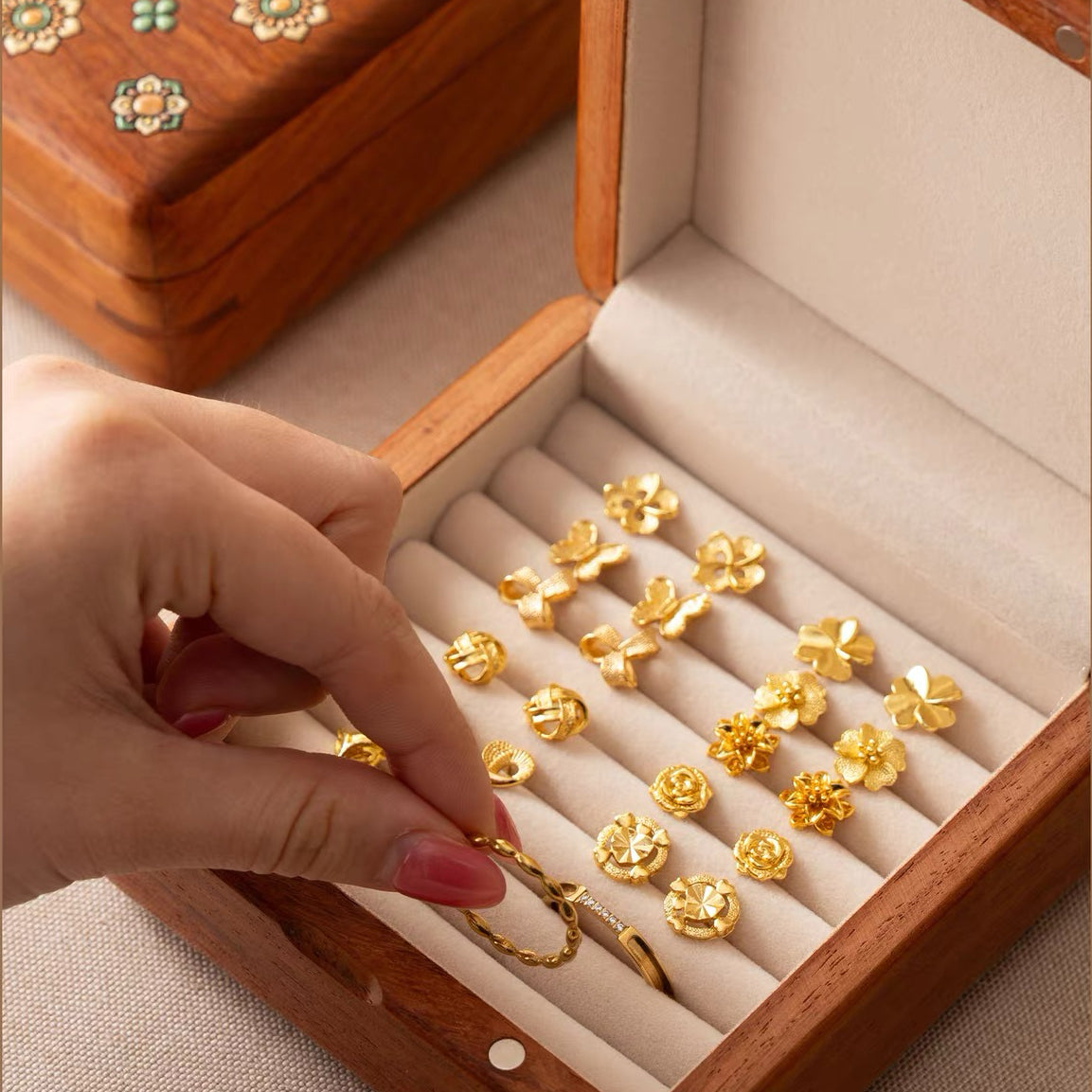 Celina Floral-Inlay Rosewood Jewelry Box