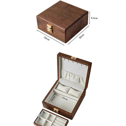 Talina Square Walnut Jewelry Box WIth Two-Layer