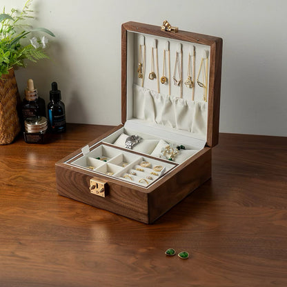 Talina Square Walnut Jewelry Box WIth Two-Layer