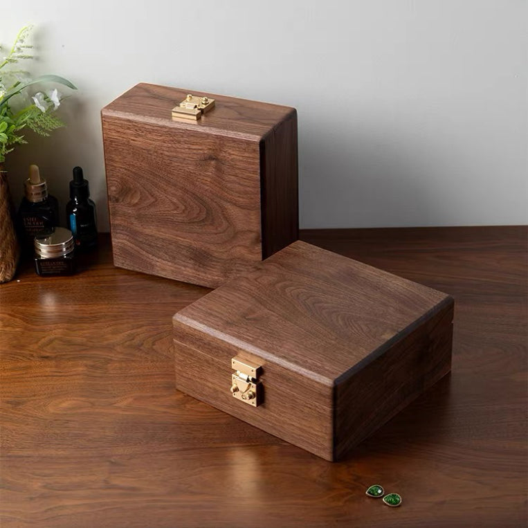 Talina Square Walnut Jewelry Box WIth Two-Layer
