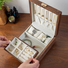Talina Square Walnut Jewelry Box WIth Two-Layer