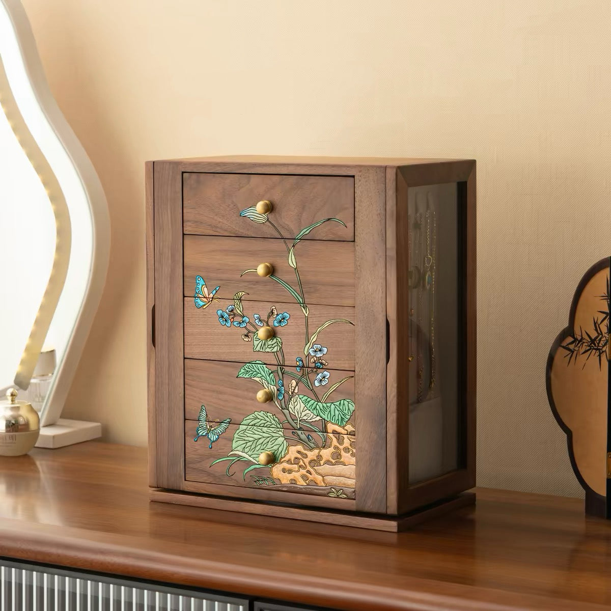 Roselyn 5-Drawer Hand-painted Walnut Jewelry Cabinet