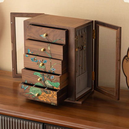 Roselyn 5-Drawer Hand-painted Walnut Jewelry Cabinet