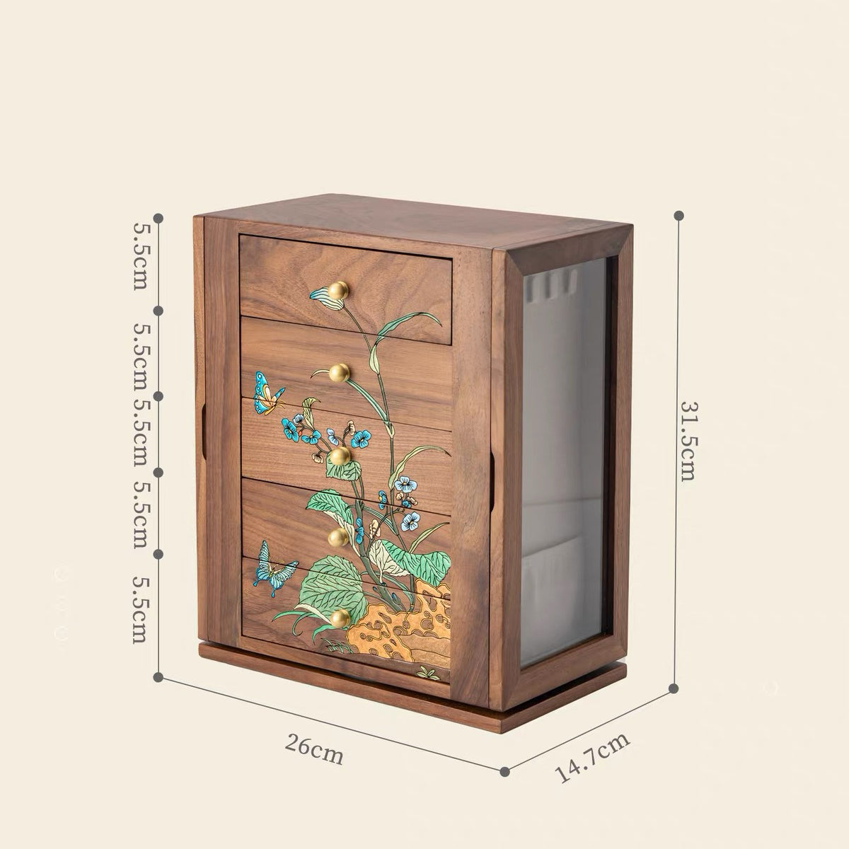 Roselyn 5-Drawer Hand-painted Walnut Jewelry Cabinet