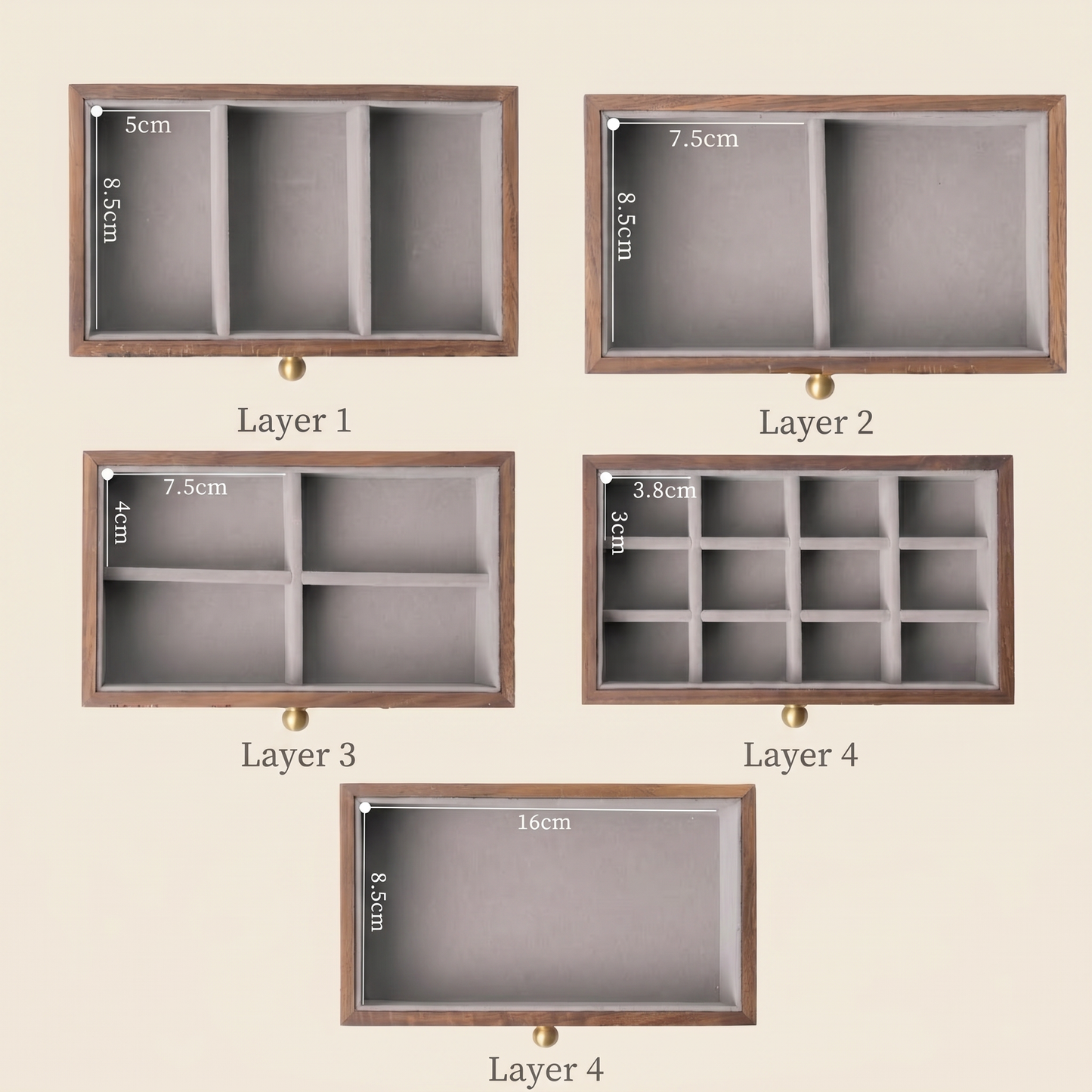 Roselyn 5-Drawer Hand-painted Walnut Jewelry Cabinet