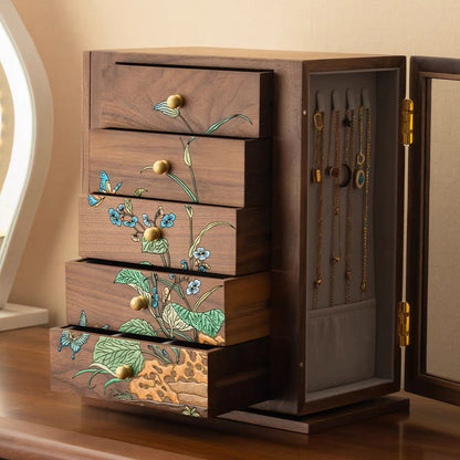 Roselyn 5-Drawer Hand-painted Walnut Jewelry Cabinet