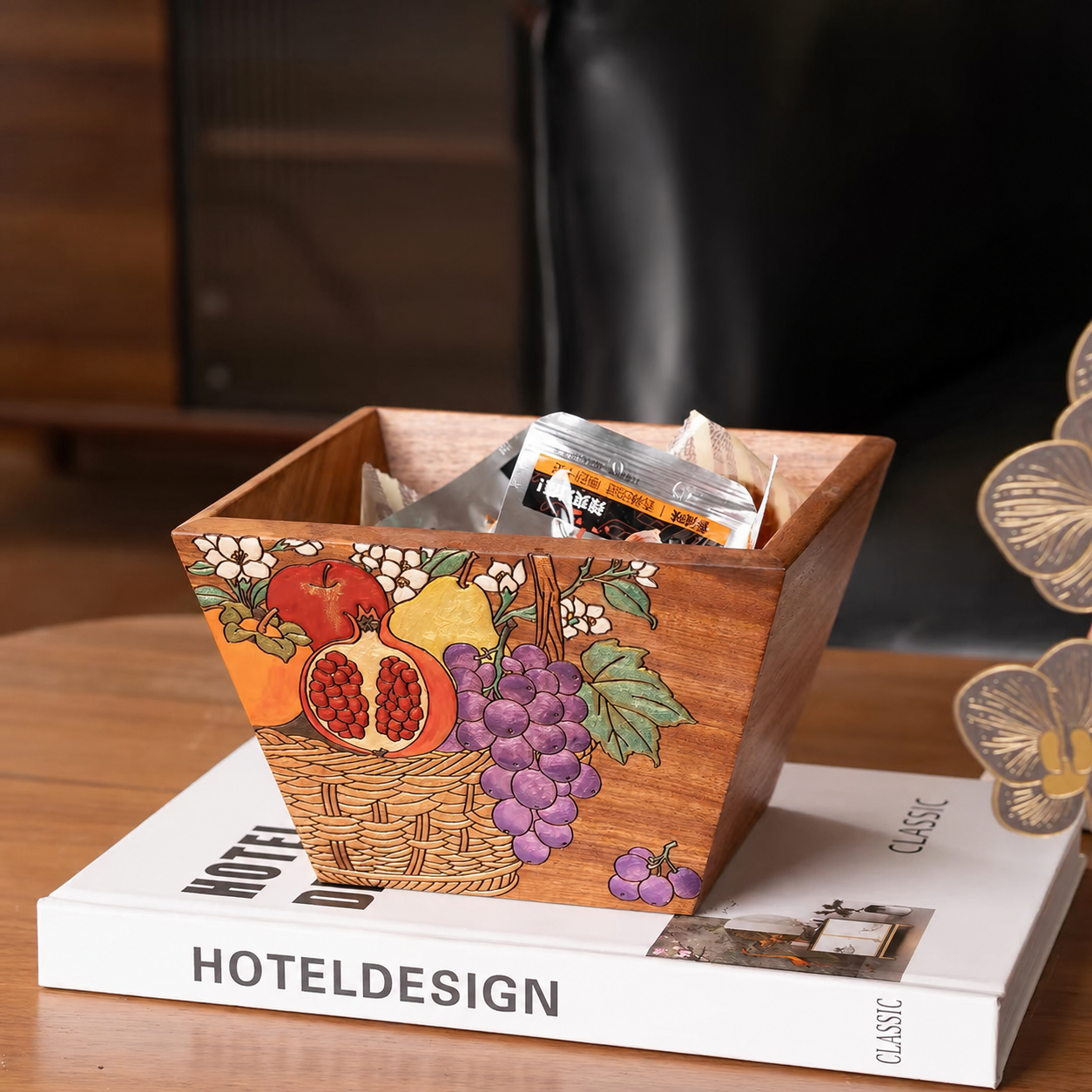 Grapelle Hand-Painted Rosewood Storage Basket