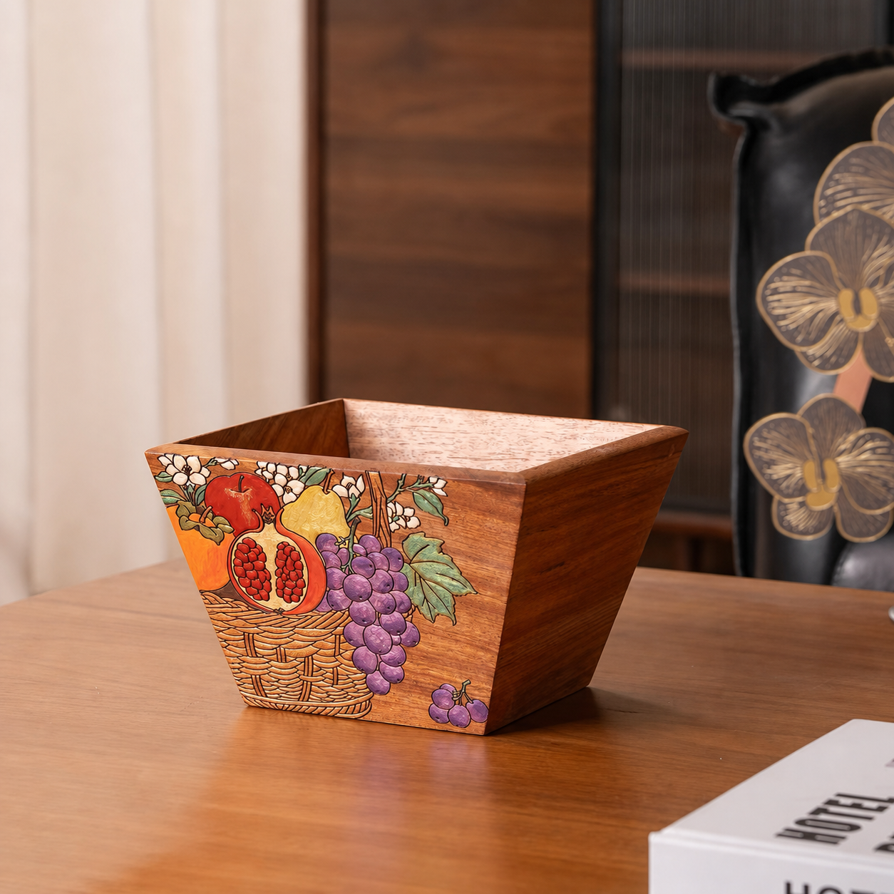 Grapelle Hand-Painted Rosewood Storage Basket