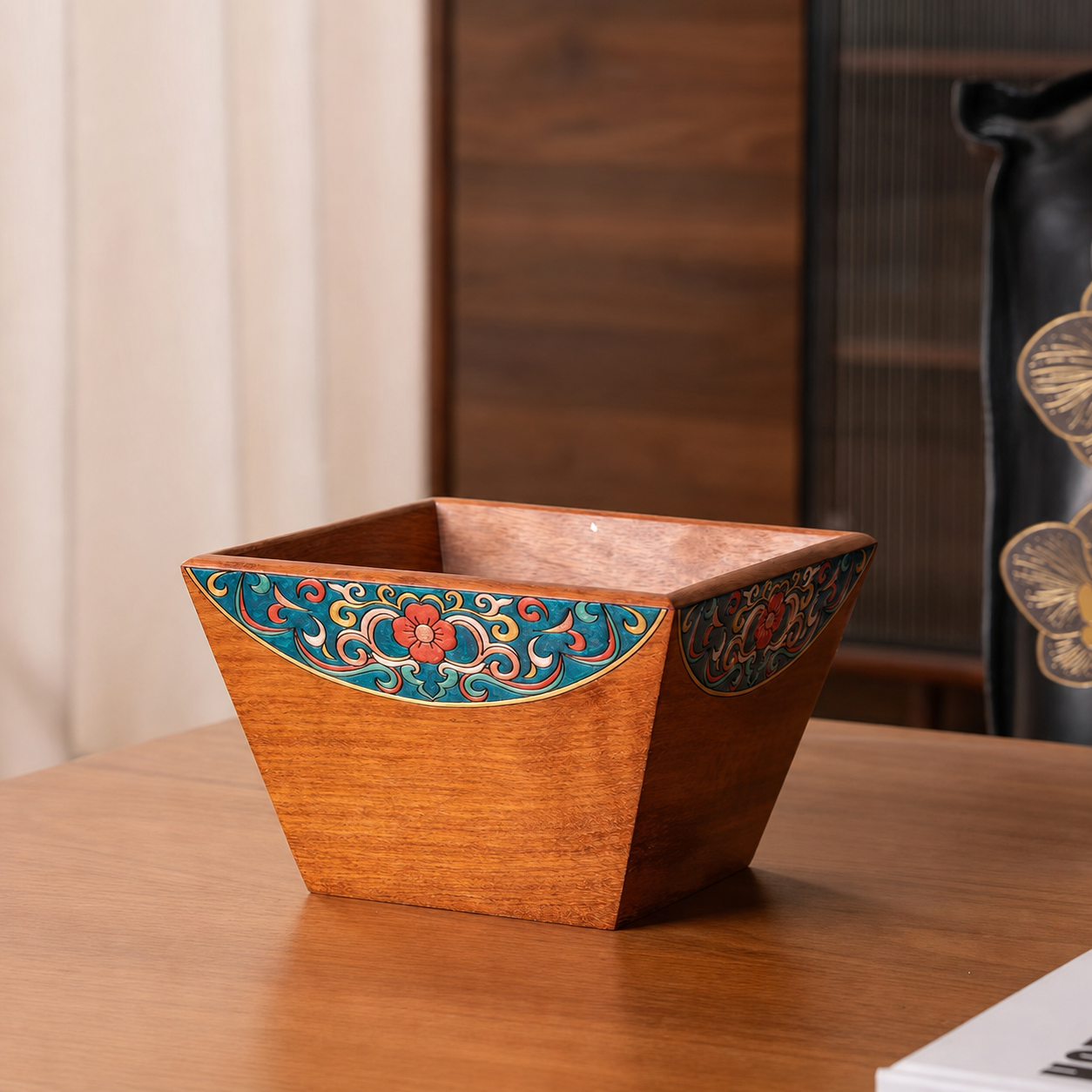 Grapelle Hand-Painted Rosewood Storage Basket