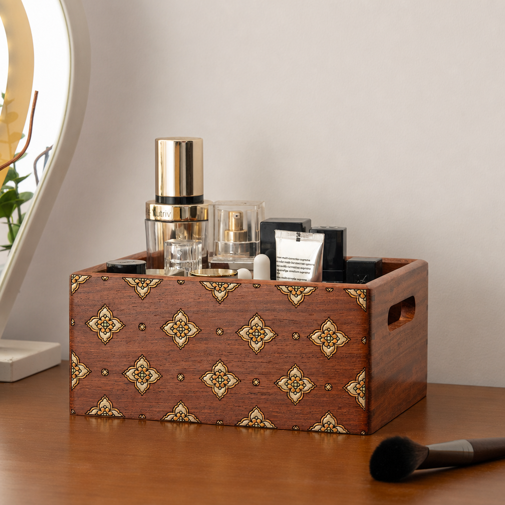 Celeste Hand-Painted Solid Wood Makeup Organizer