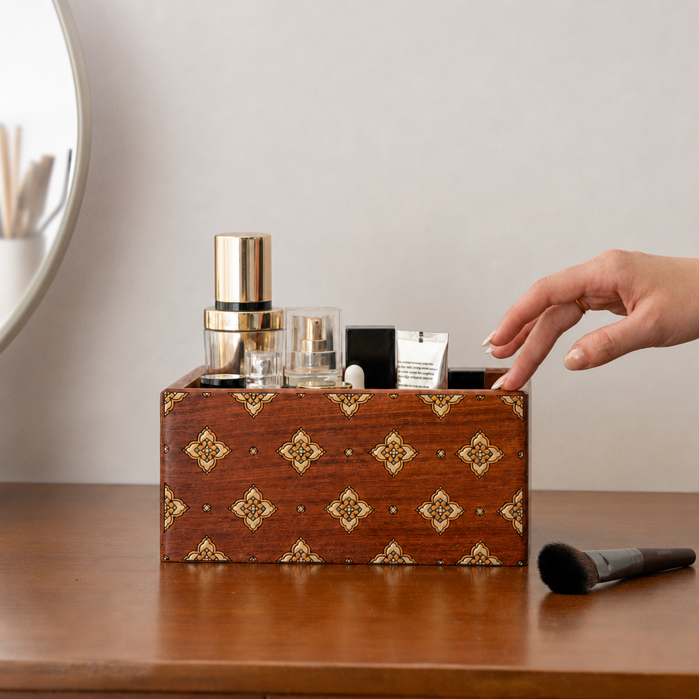 Celeste Hand-Painted Solid Wood Makeup Organizer