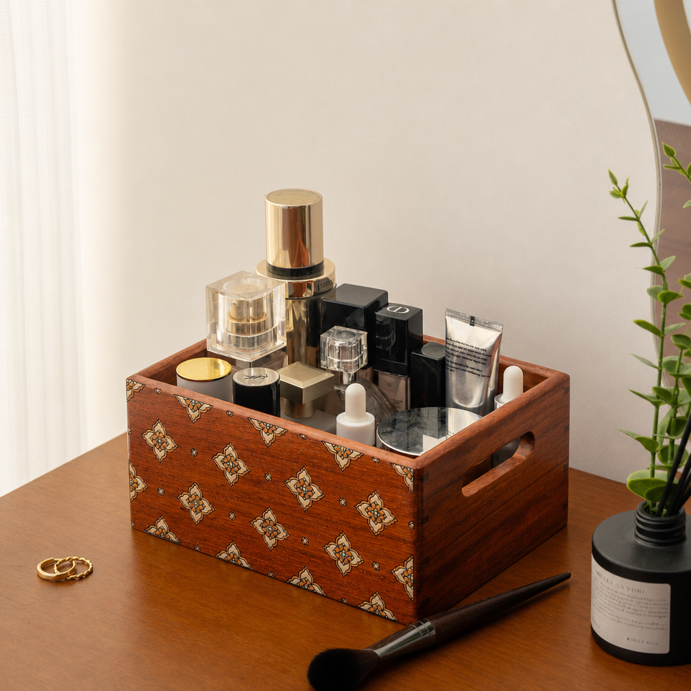 Celeste Hand-Painted Solid Wood Makeup Organizer